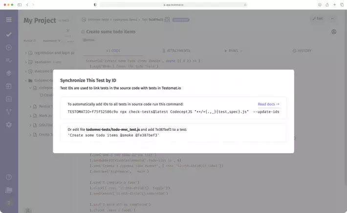 Automated tests synchronization code from git with test management tool