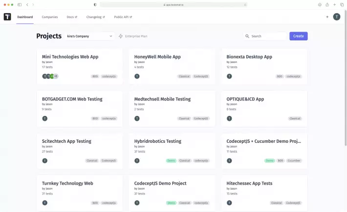 Dashboard team management in testomatio test management tool