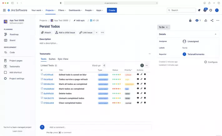 Test management jira integration