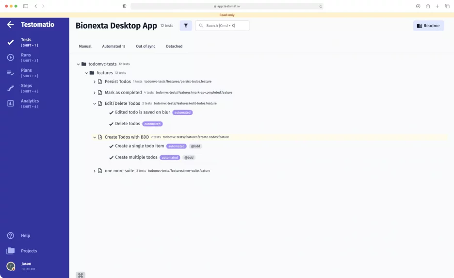read-only test cases permission users to the project teammates