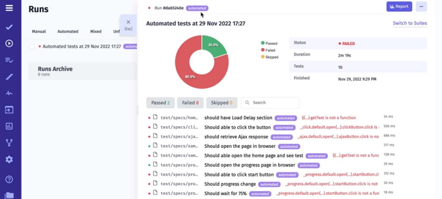 test management dashboard