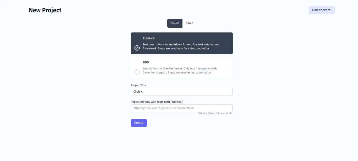Start a Project and create Test cases