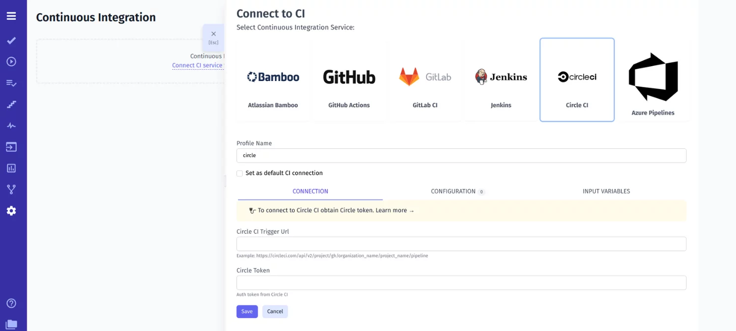 choose CircleCI and fill in the needed settings