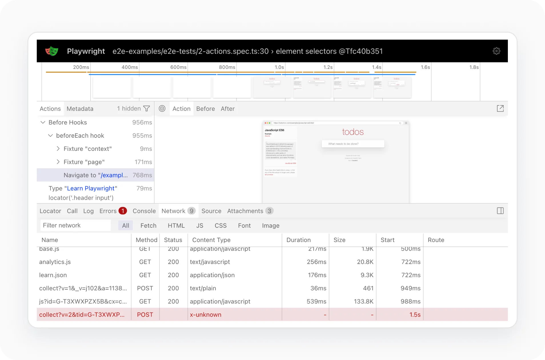 Built-in Playwright trace viewer