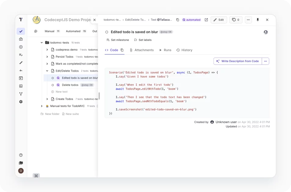 CodeceptJS development support