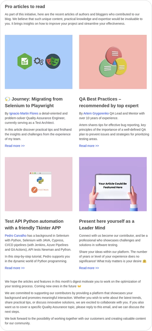Ambassadors articles featured in email campaign