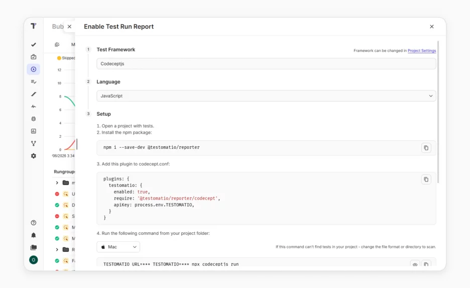 Reporters by testing frameworks